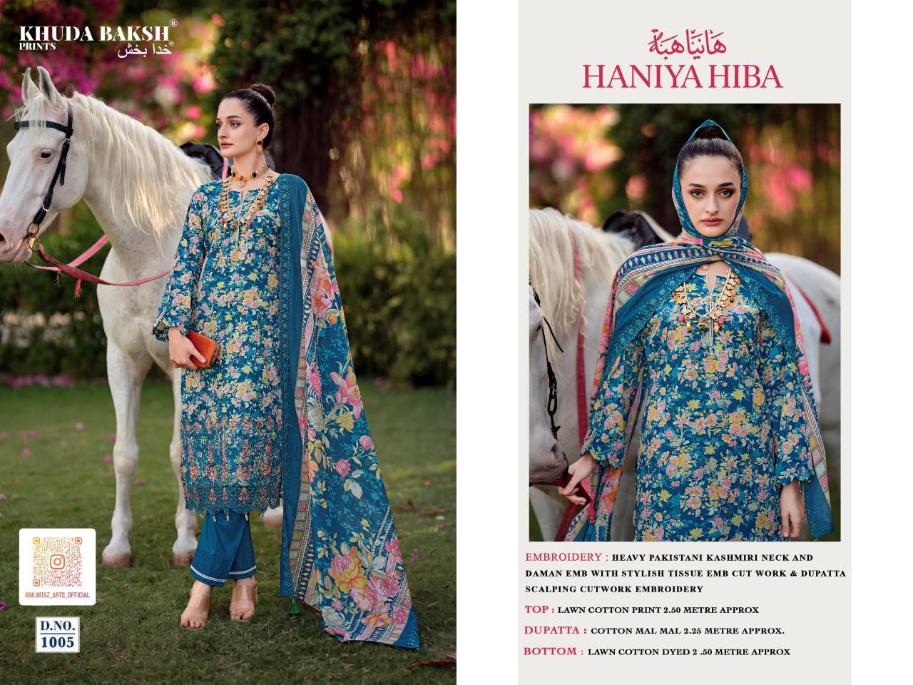 HANIYA HIBA VOL 1 By KHUDHA BAKSH 1001 To 1008 Series Pakistani Suits casual Wear PURE LAWN Readymade Stitched Dresses At Wholesale